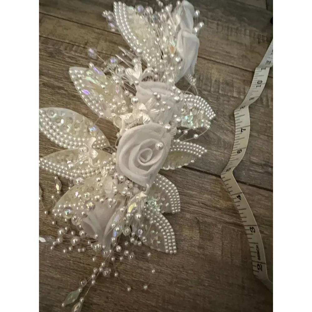 Women's White Floral Feather Bridal Hair Clip Headband vintage 80s